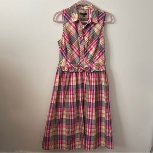 J Crew Summer Plaid Sleeveless Shirtdress w/ Ruffle Waist Side Zip Collar 6